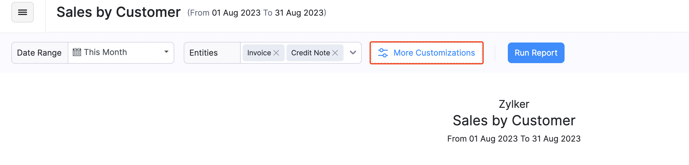 Customize Sales by Customer Report
