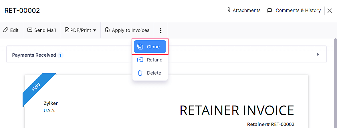 Clone Retainer Invoice