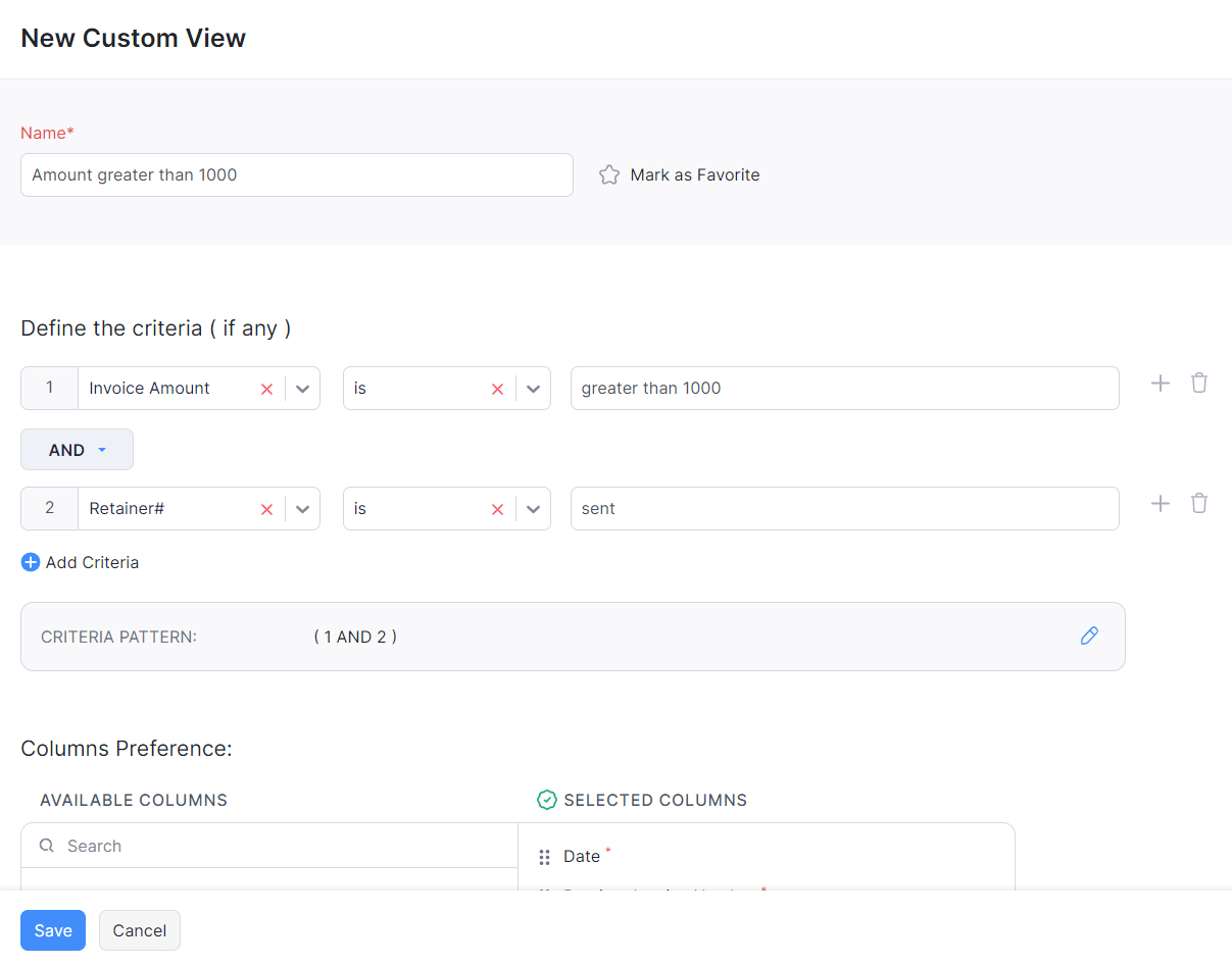 Custom View Retainer Invoice