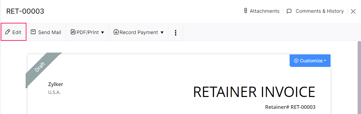 Edit Retainer Invoice