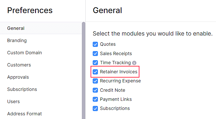 Enable Retainer Invoice