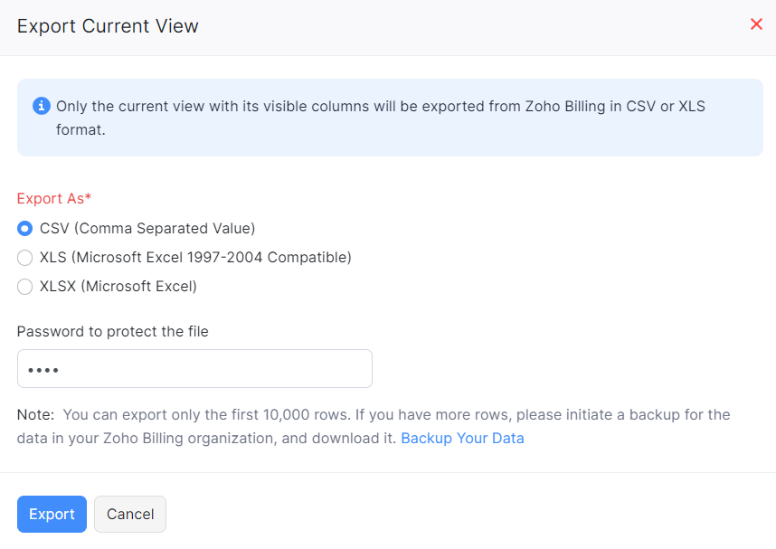 Export Current View Retainer Invoices