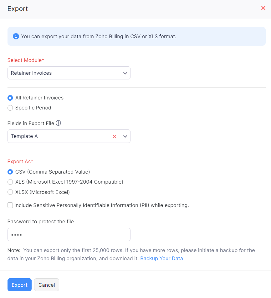 Export Retainer Invoice