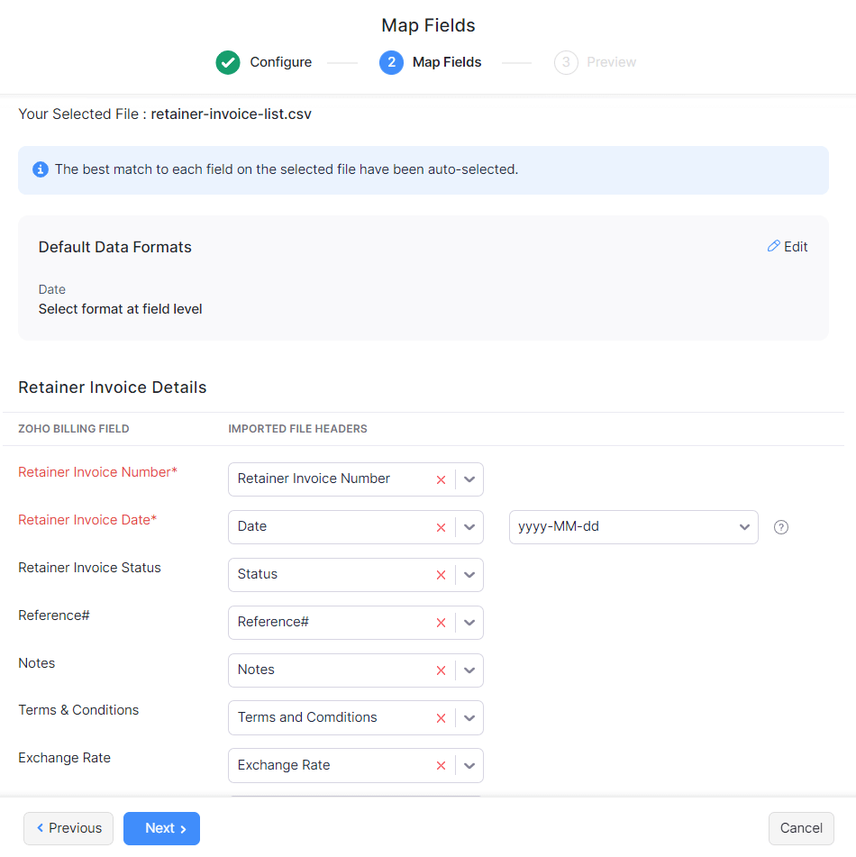 Import Retainer Invoices