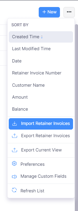 Import Retainer Invoices