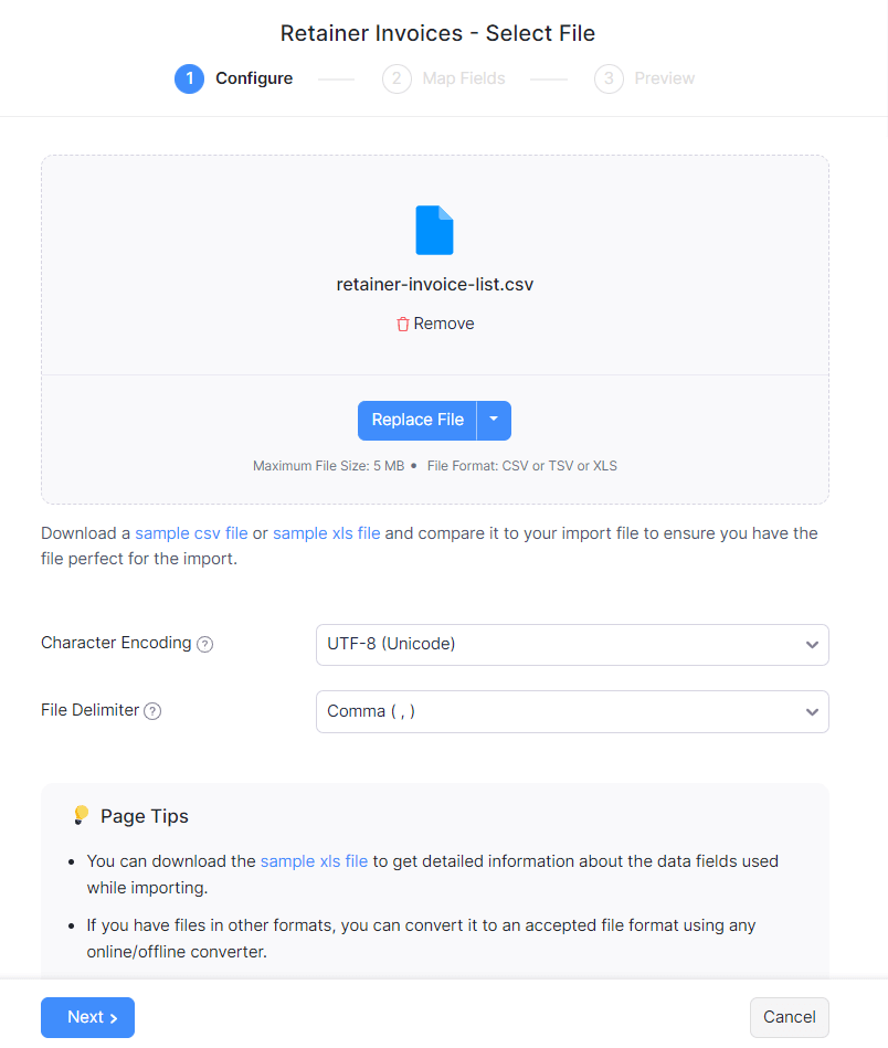 Import Retainer Invoices