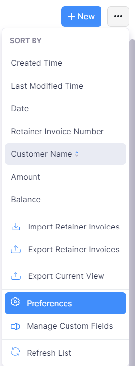 Prefrences from Retainer Invoices