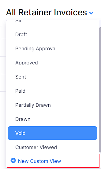 New Custom View Retainer Invoice