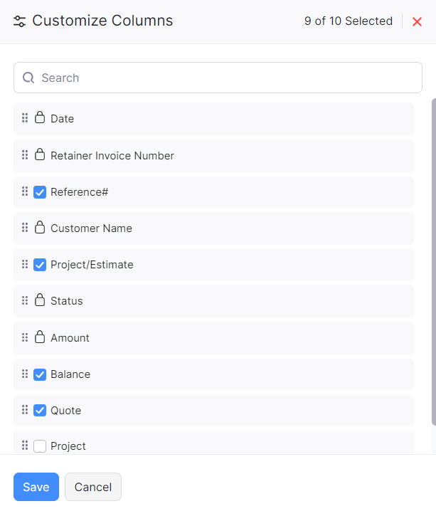 Rearrange Retainer Invoices