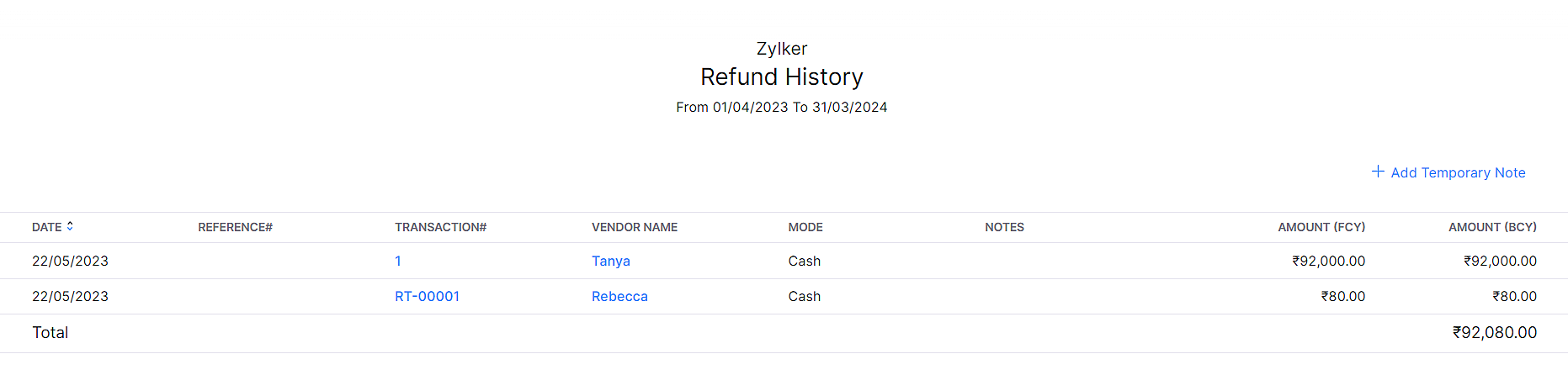 Refund History