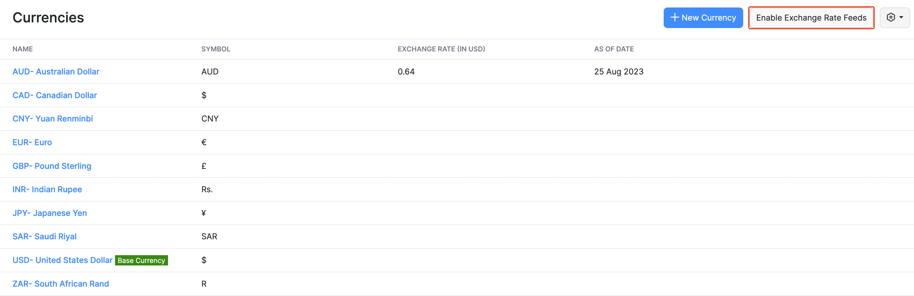 Enable Exchange Rate Feeds