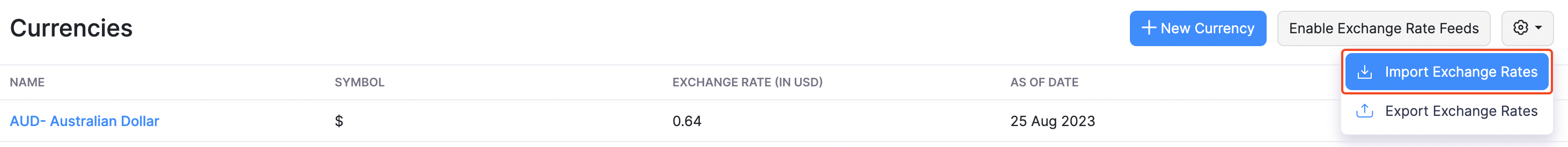 Import Exchange Rates