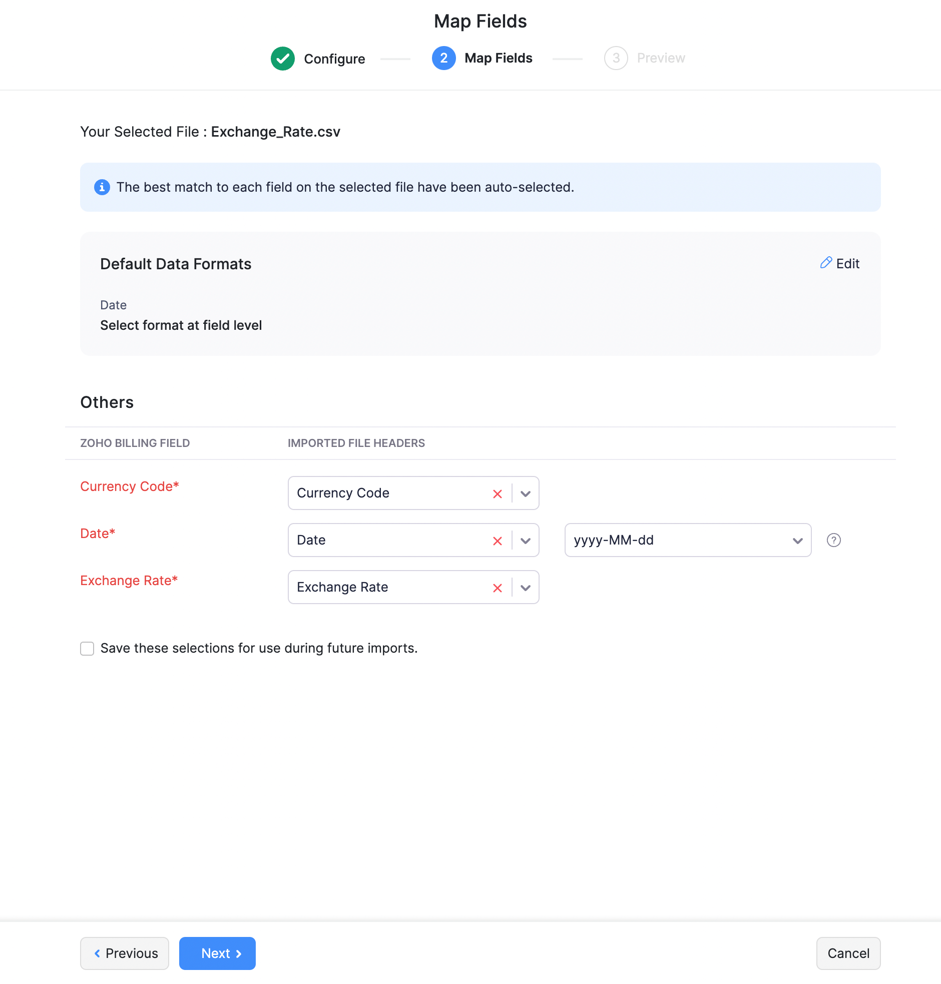 Import Exchange Rates - Map Fields