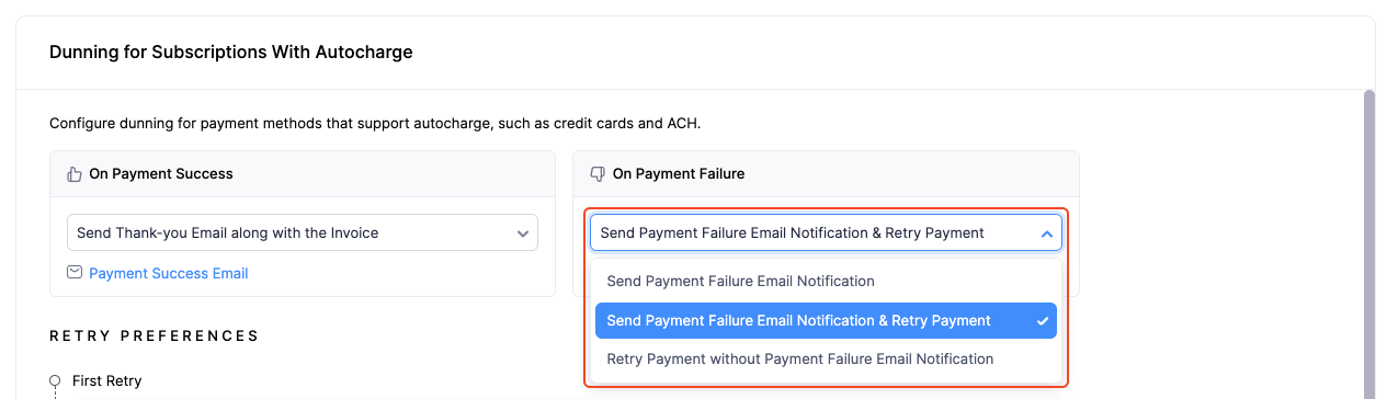 Payment Failure Dropdown