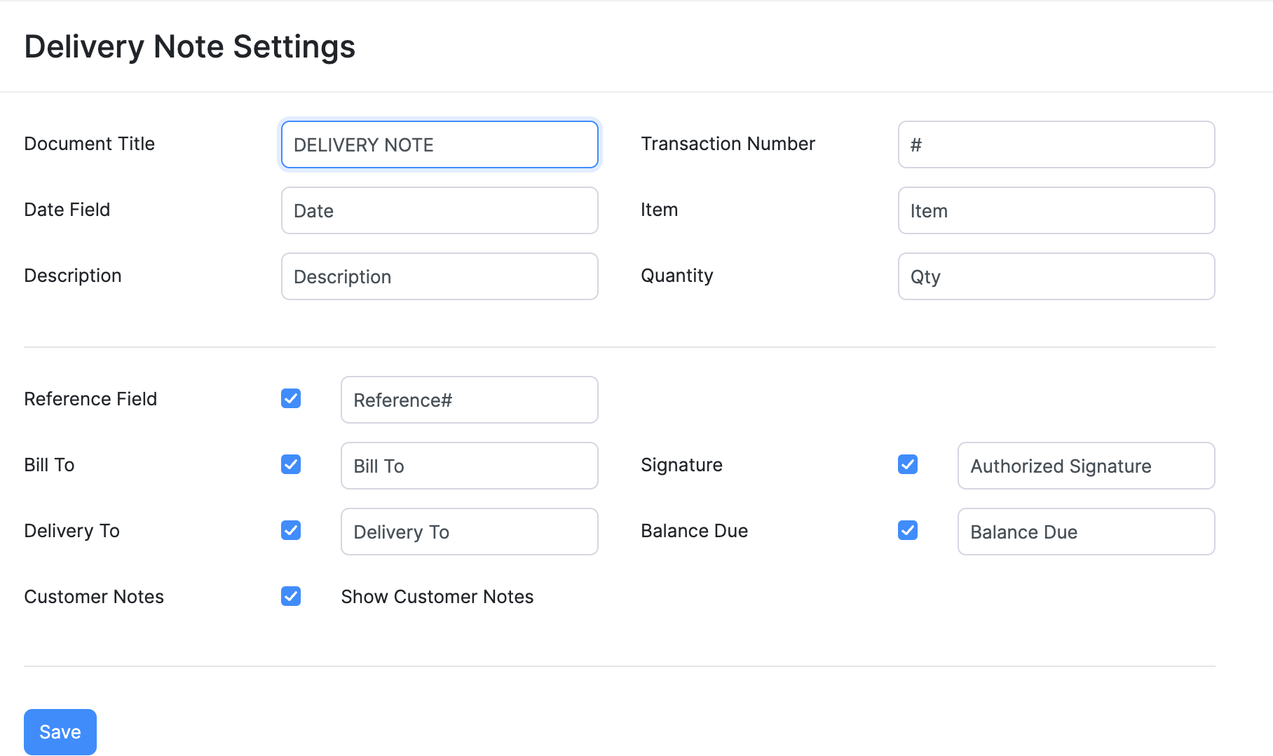 Delivery Note Settings