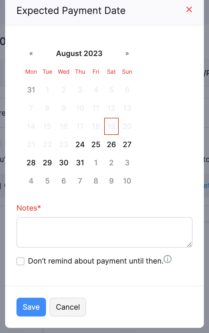 Select Expected Payment Date