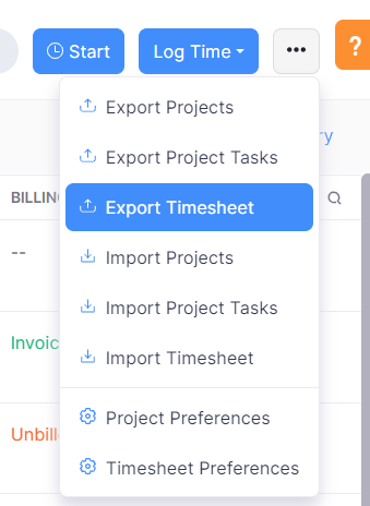 Export Timesheet