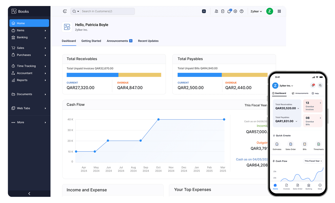 Dashboard | Online Bookkeeping Software Dashboard - Zoho Books