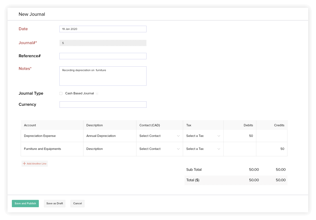 Journal | Best Online Bookkeeping Software - Zoho Books