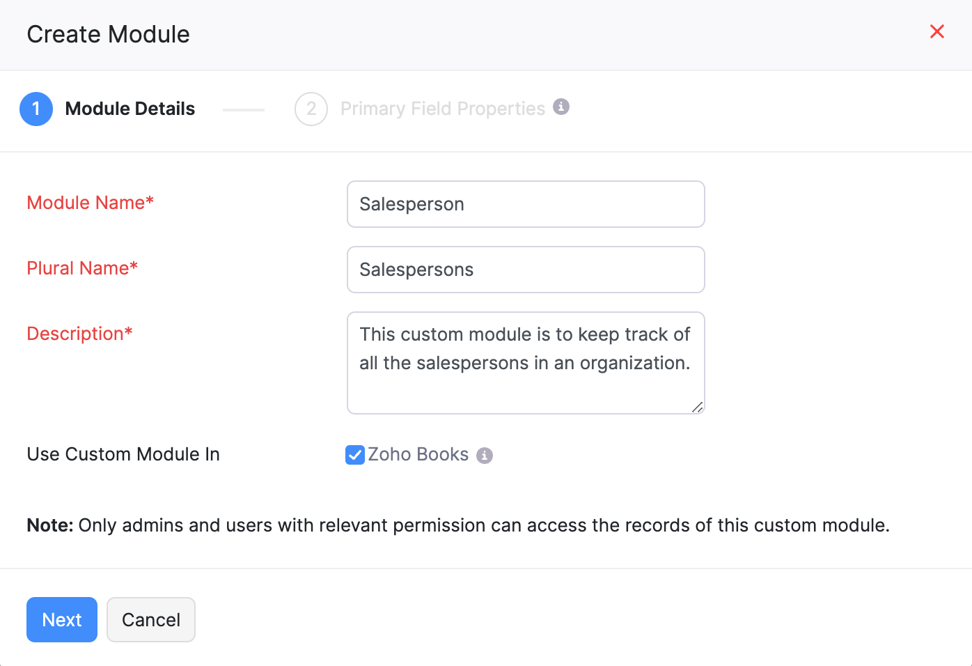 Enter the module details