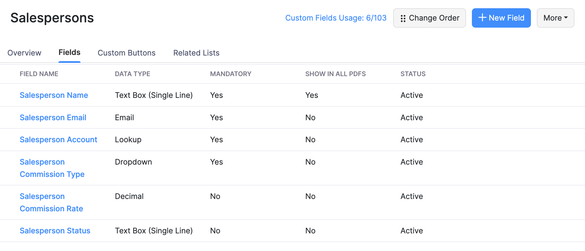 Details of other fields required for the custom module