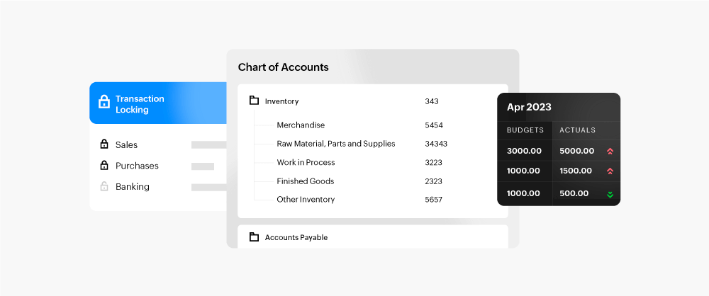 Manage chart of accounts, journals, and transaction period locking.