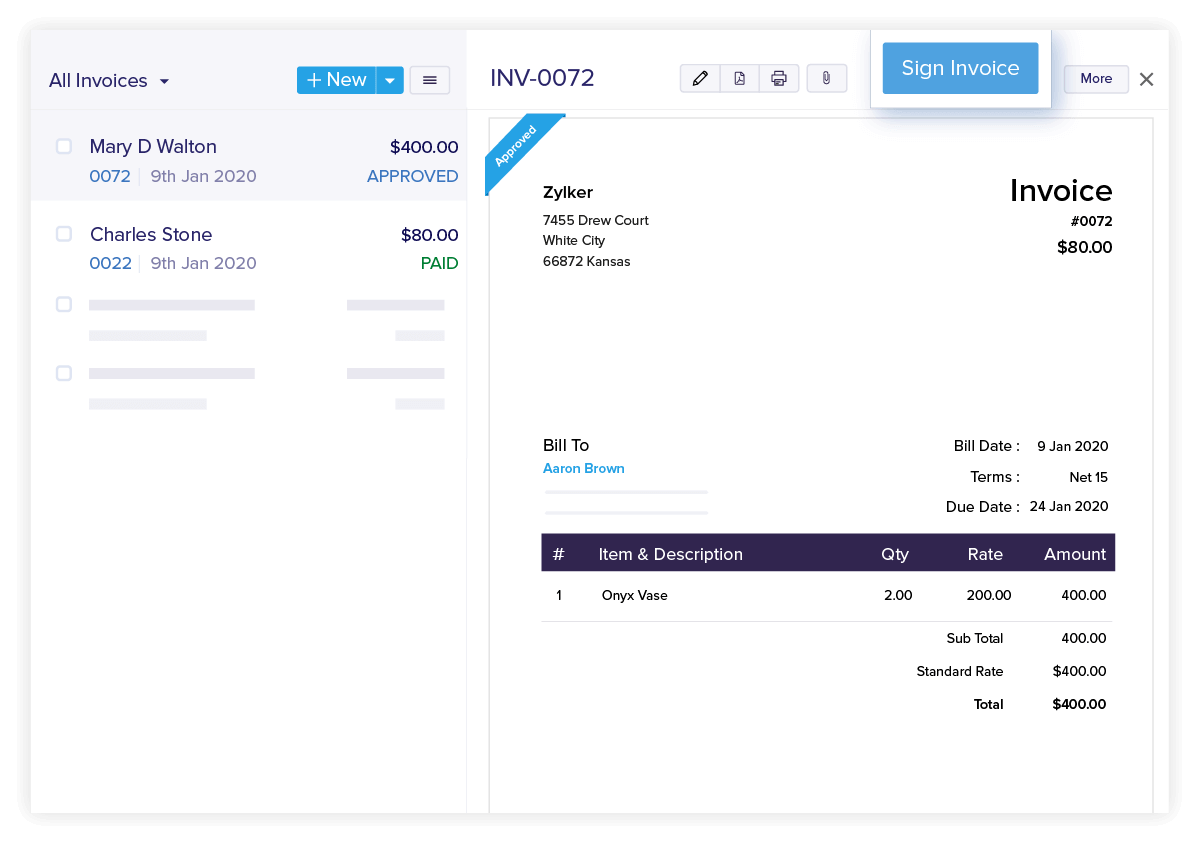 Invoice Digital Signature - Accounting and Billing Software for Small Business | Zoho Books