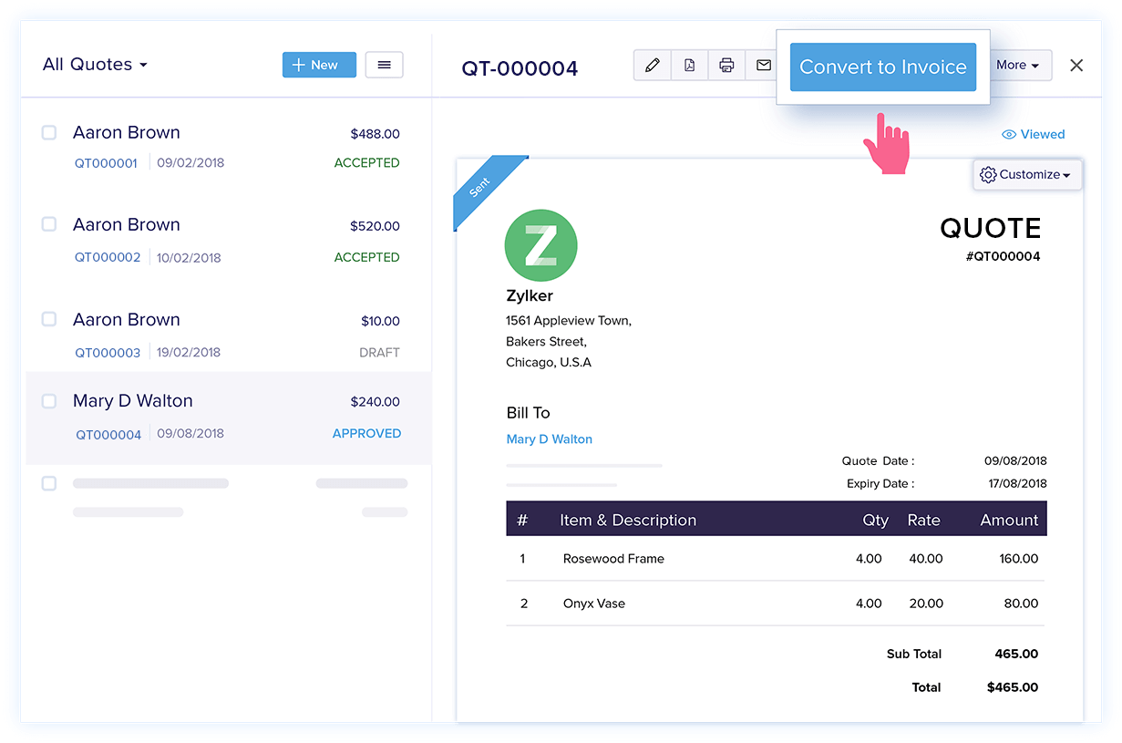Convert Quotes to Invoices - Quote & Invoice Software for Small Business | Zoho Books