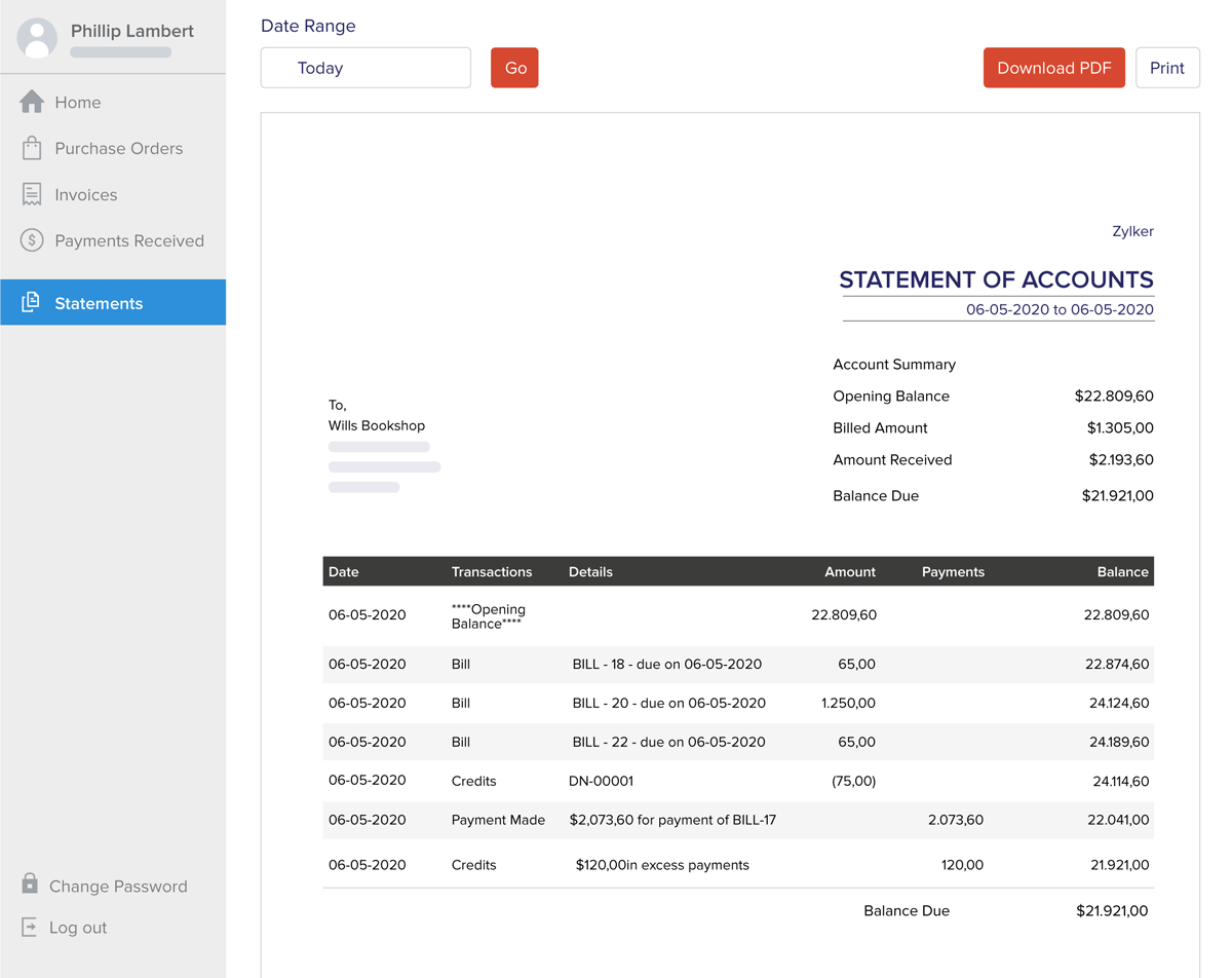 Let Vendors View Statements | Zoho Books