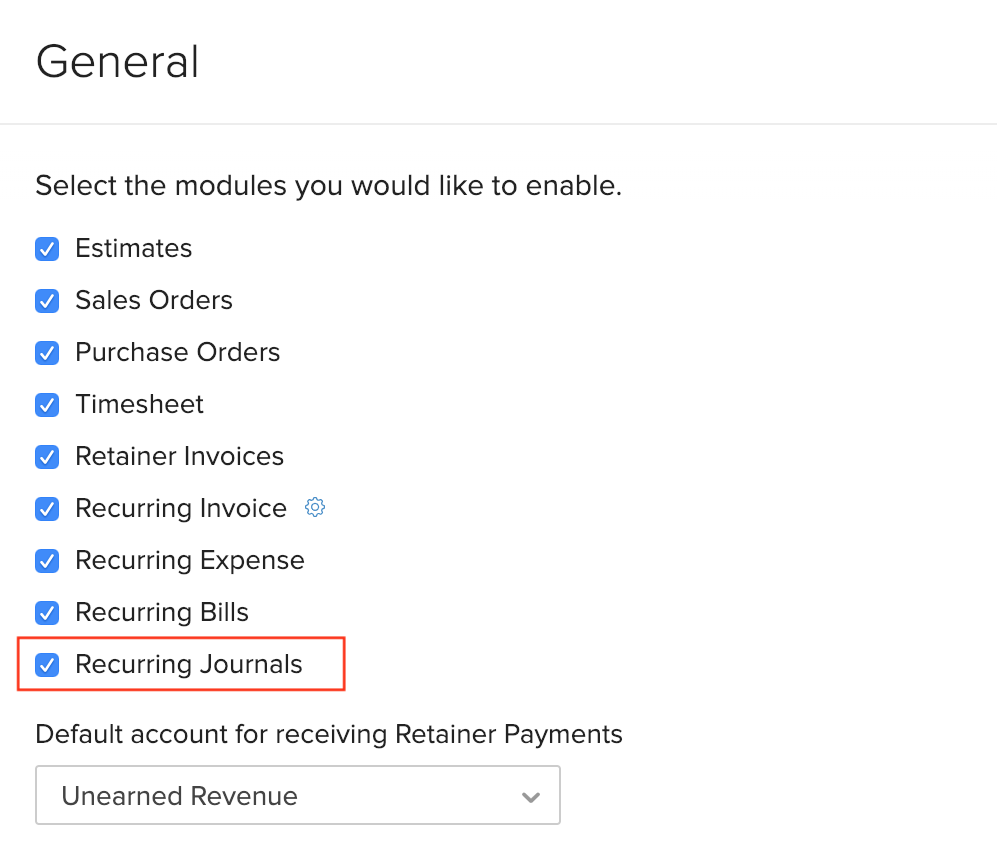 Enable Recurring Journals