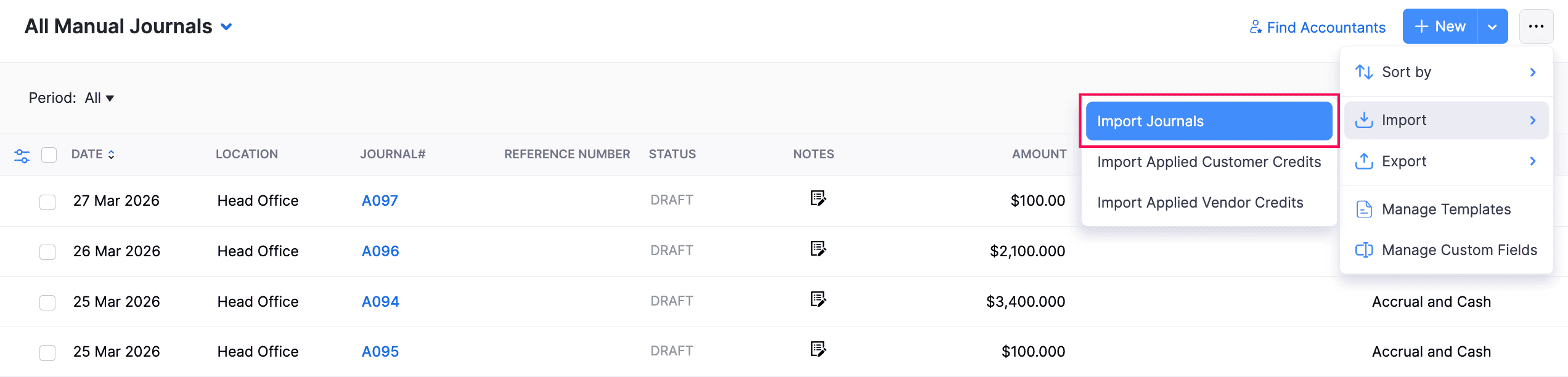 Import Manual Journals