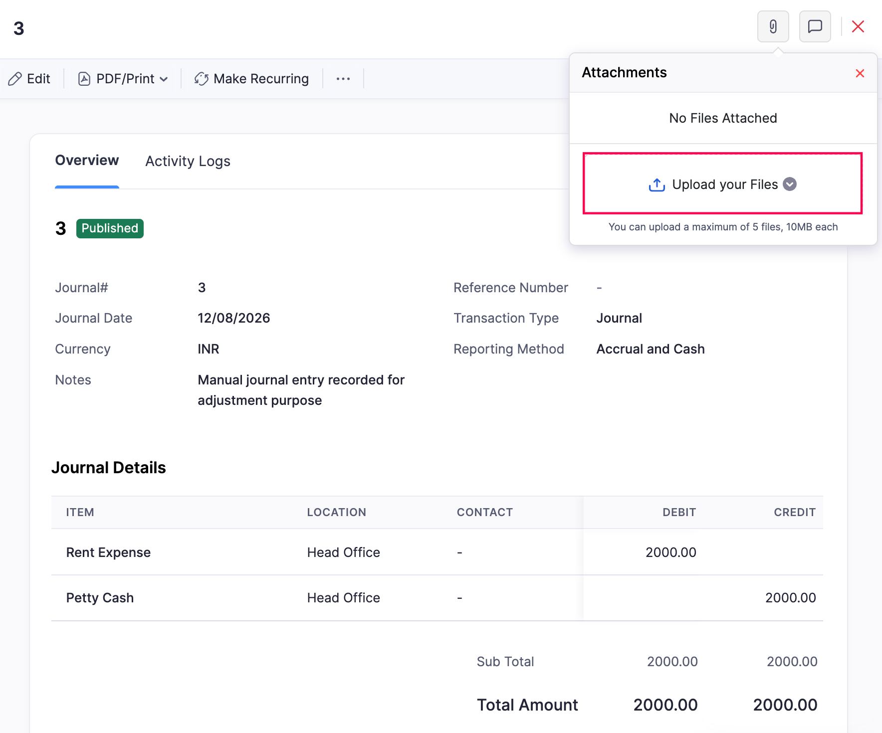 Attach Files to a Manual Journal