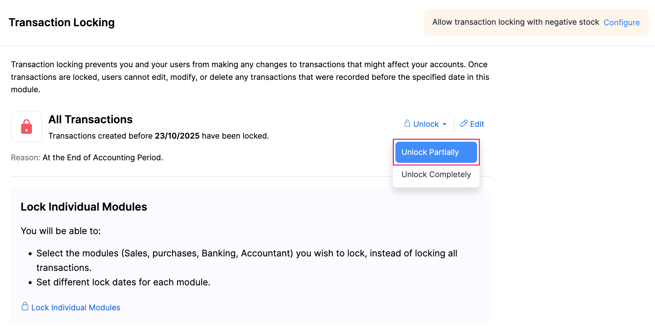 Partially Unlock Transactions