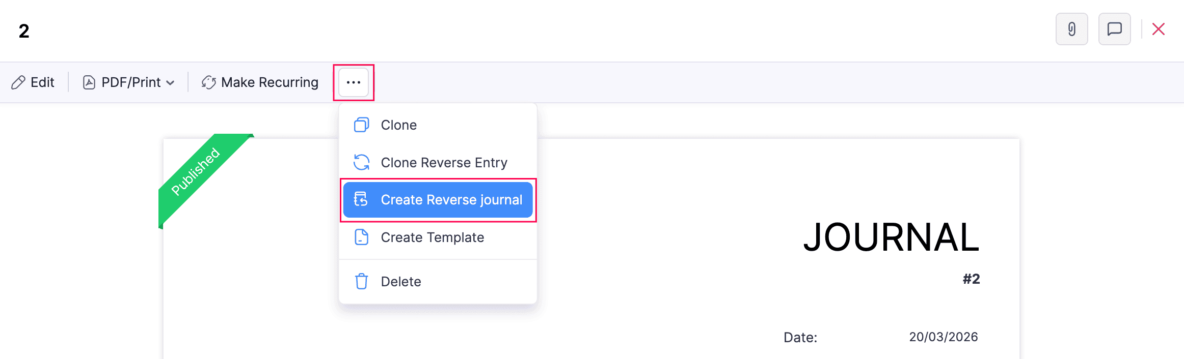 Reverse Journal in Details Page