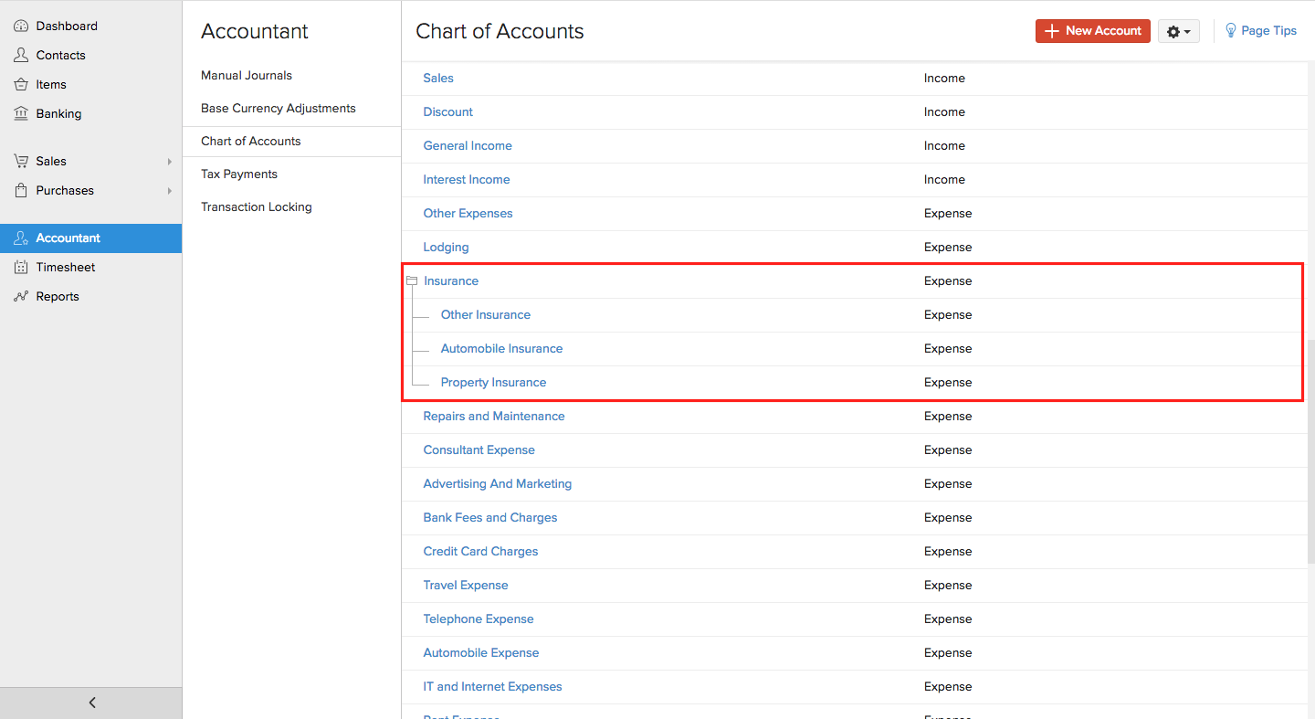 Quickbooks Online Chart Of Accounts Sub Accounts