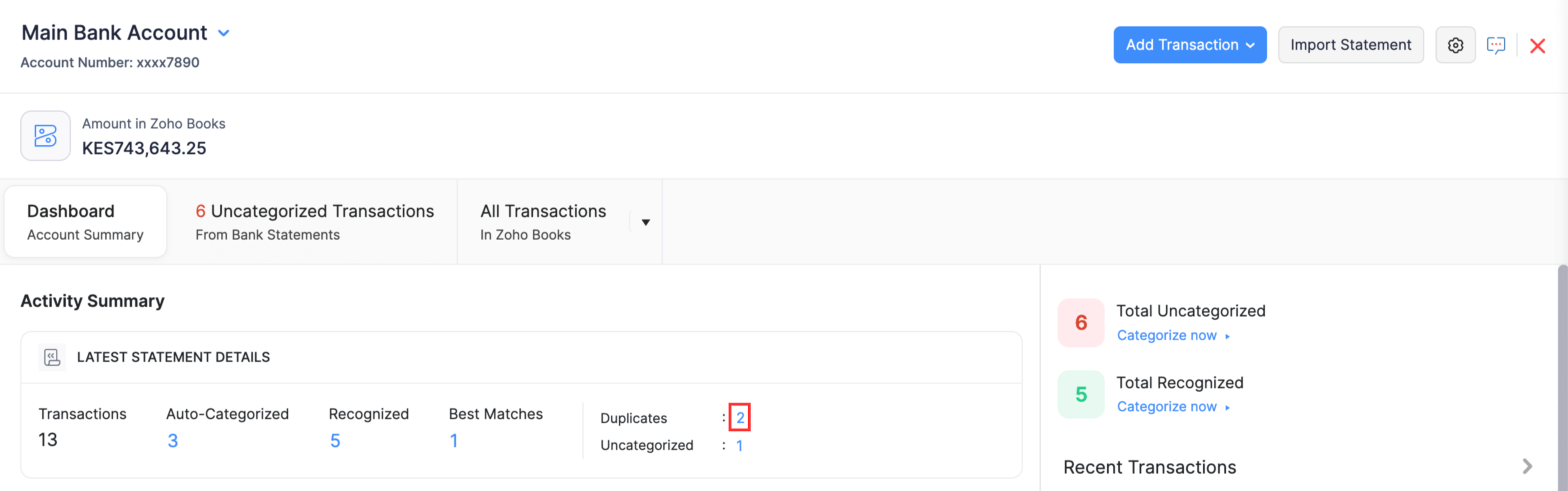 Number of duplicate transactions