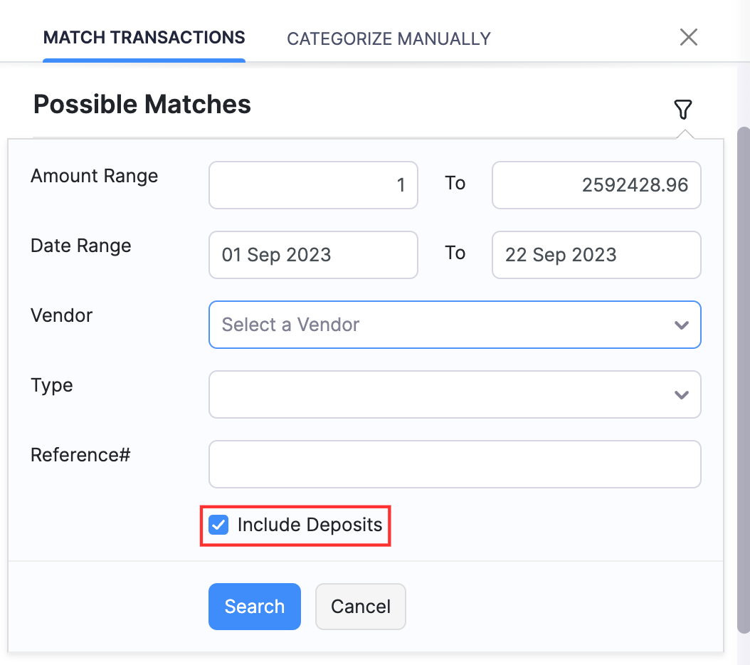 Check the Include Deposits option
