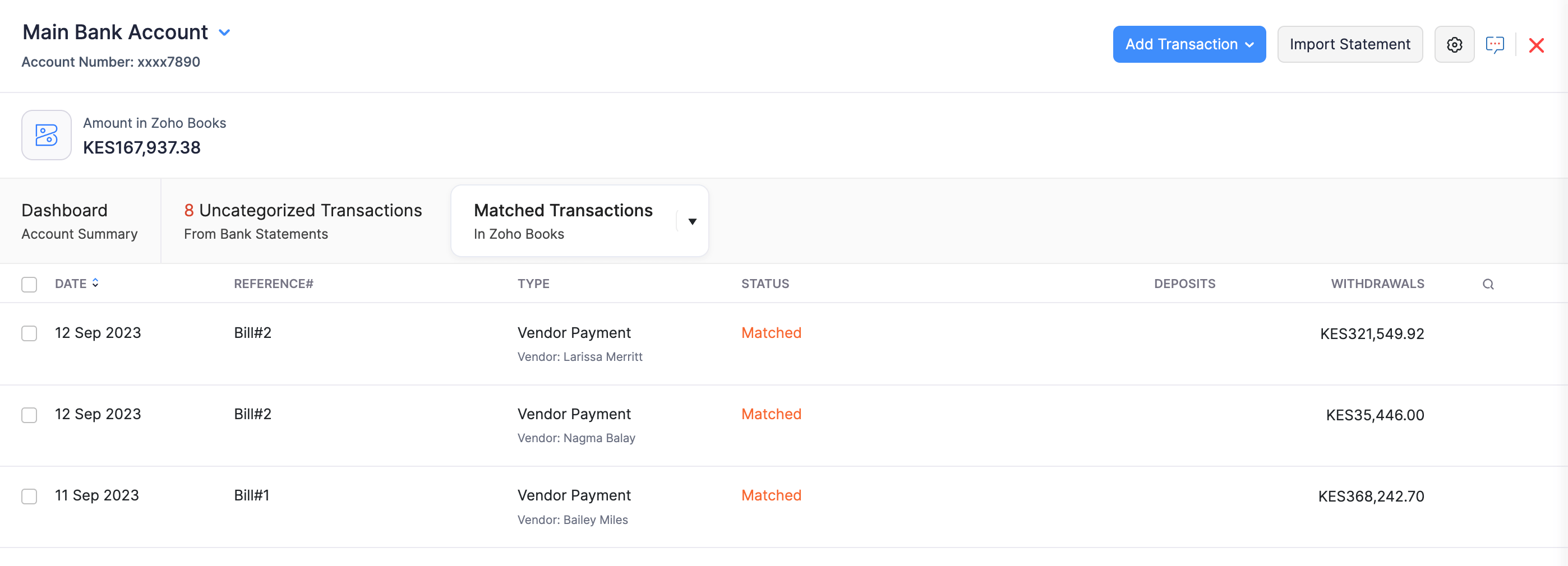 All Matched transactions