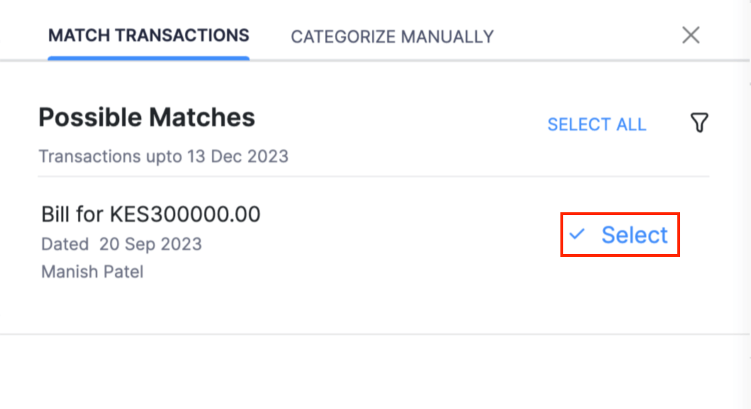 Click select next to the Withdrawal transaction