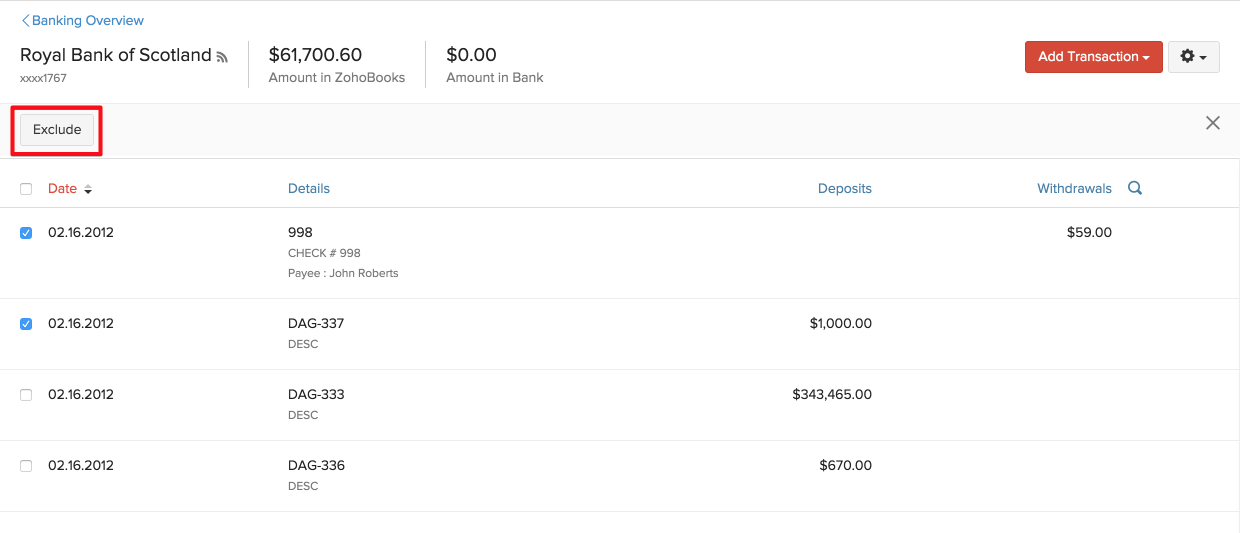 Exclude Transaction