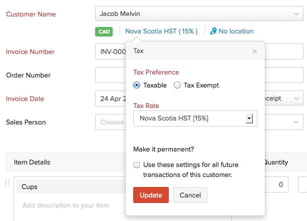 Tax Information in Invoice