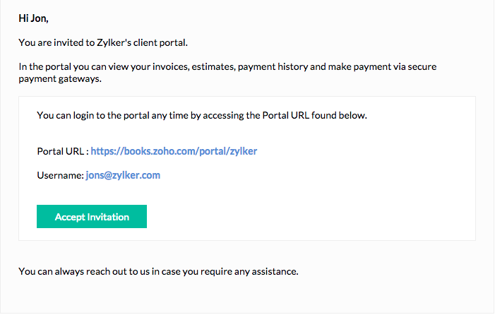 Aceitar Convidar para o portal do cliente
