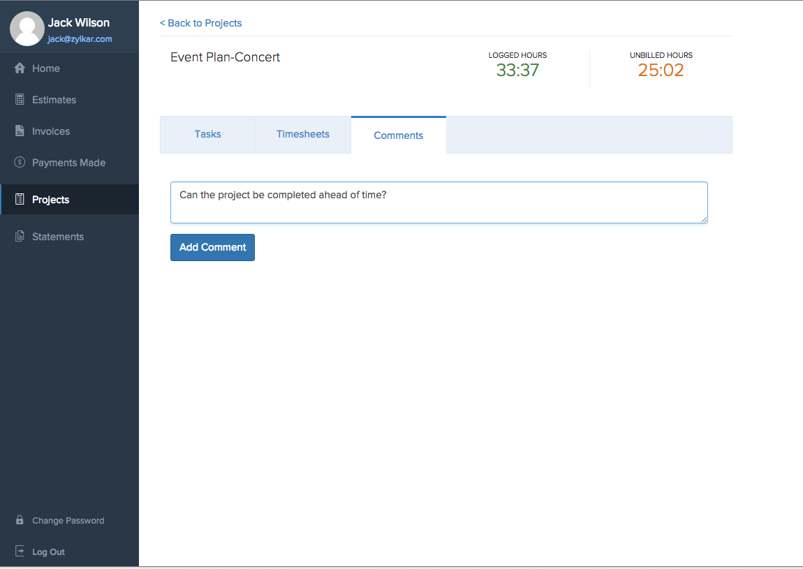 Projeto de comentário do cliente