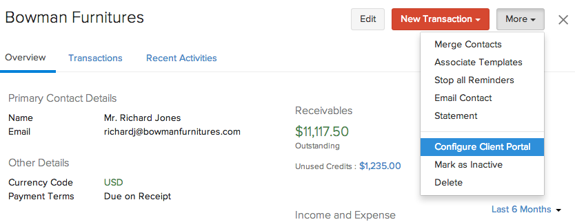 Ativar portal do cliente para contato