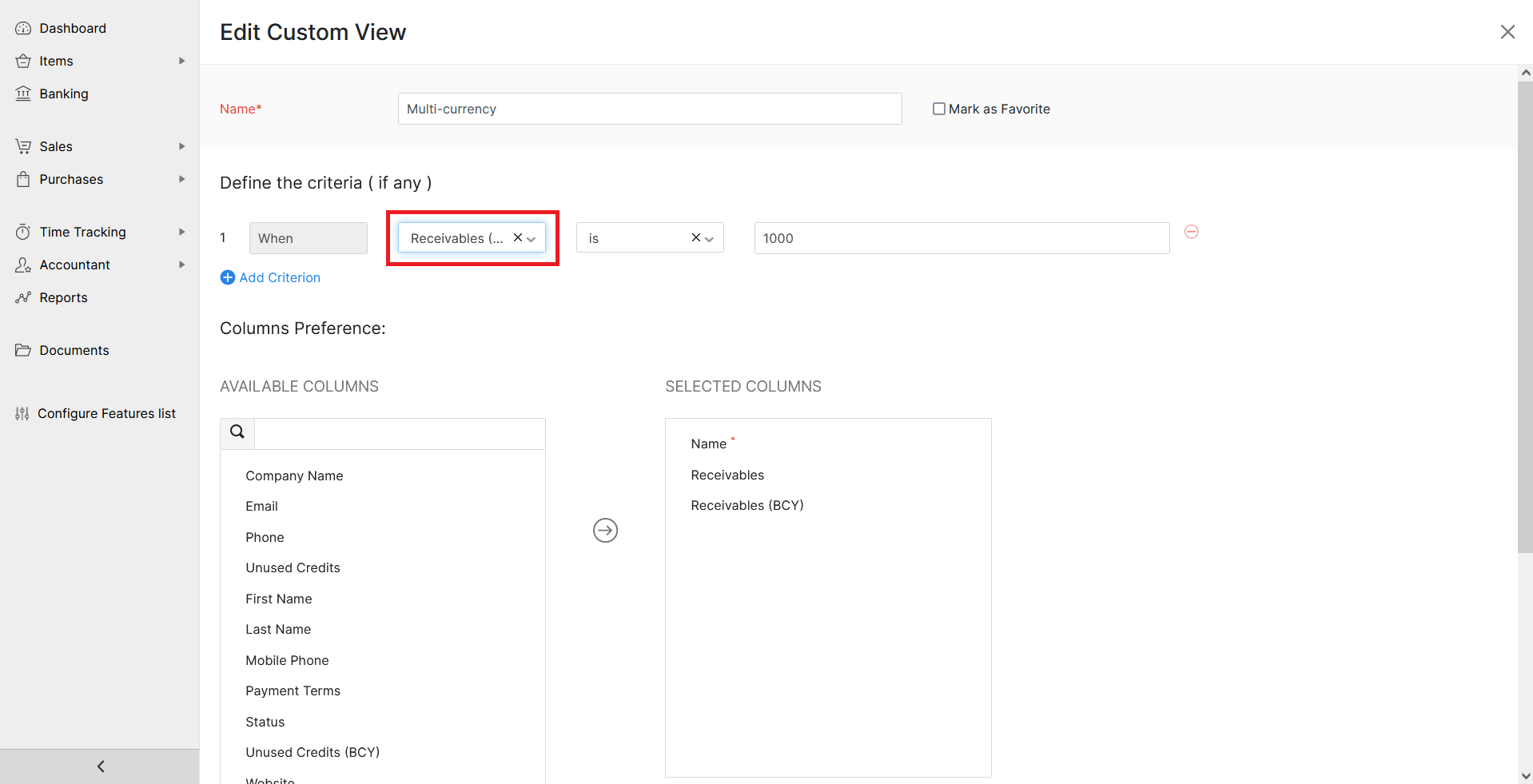 Changing custom view criteria for multi-currency