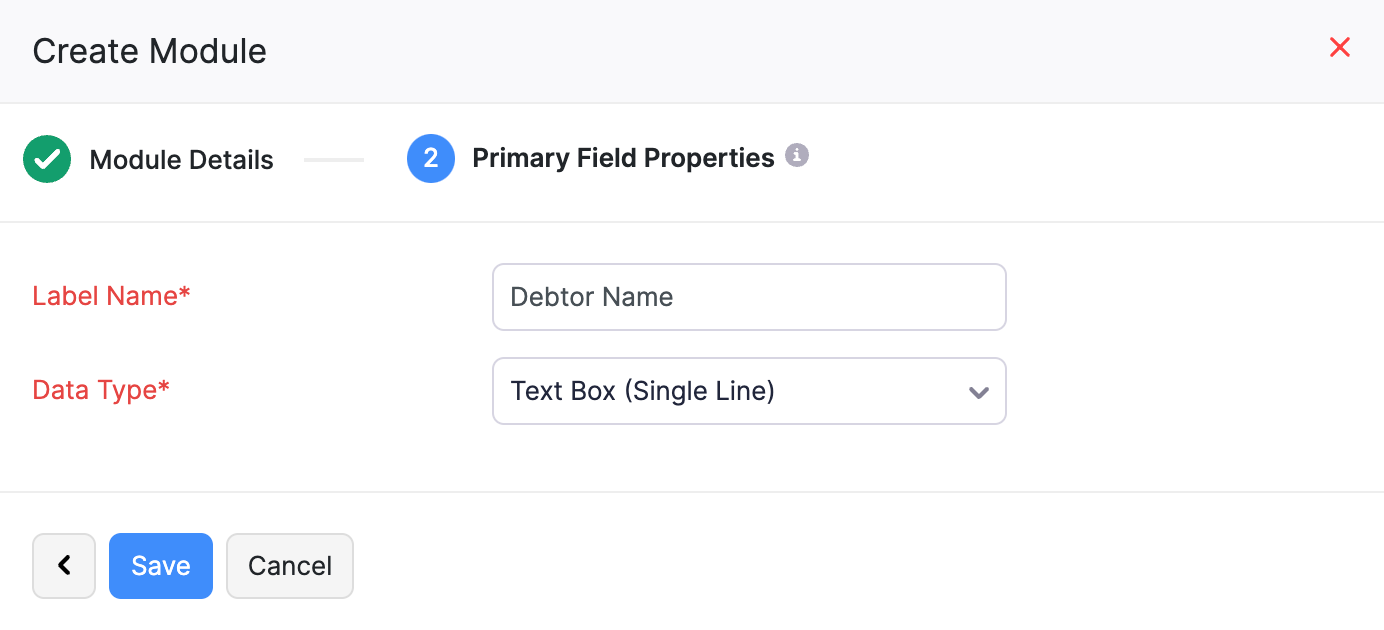 Enter the Primary field details
