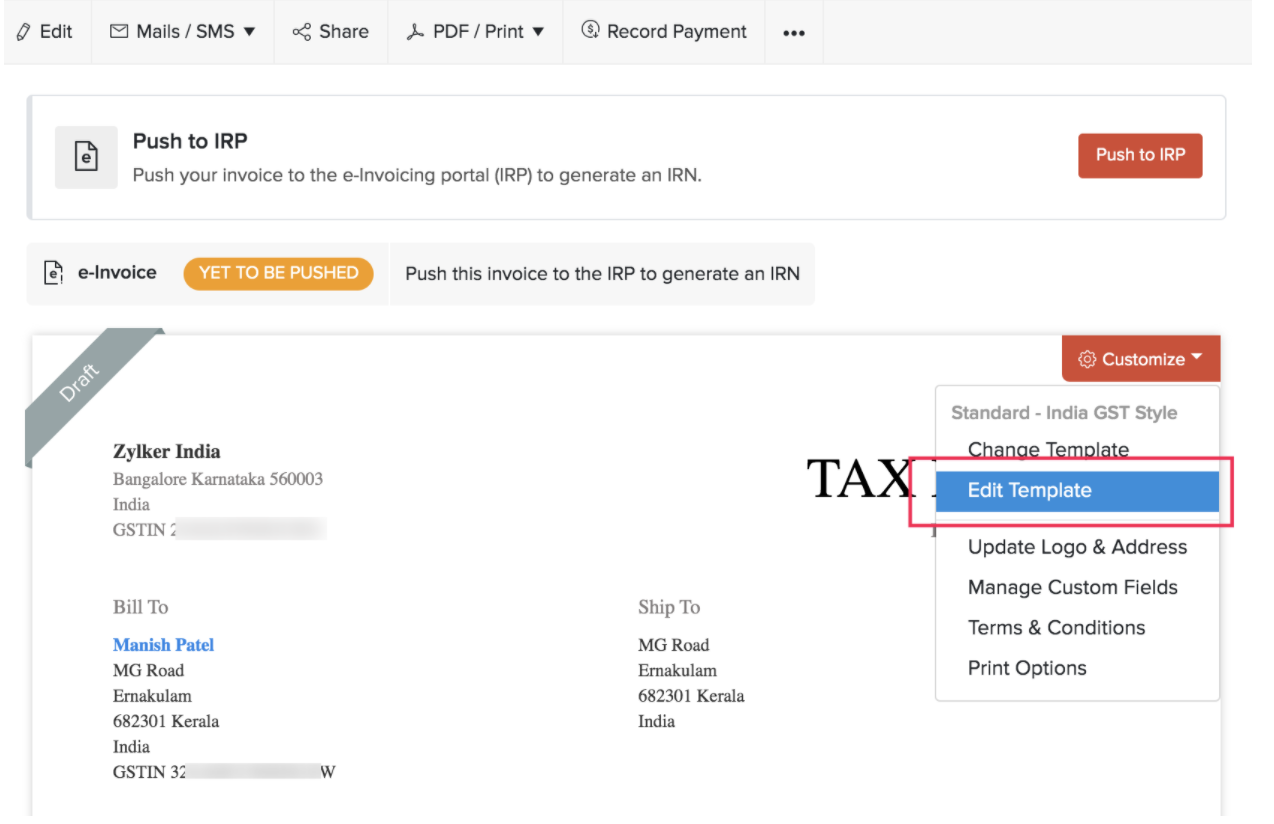 How e-Invoicing works in Zoho Invoice