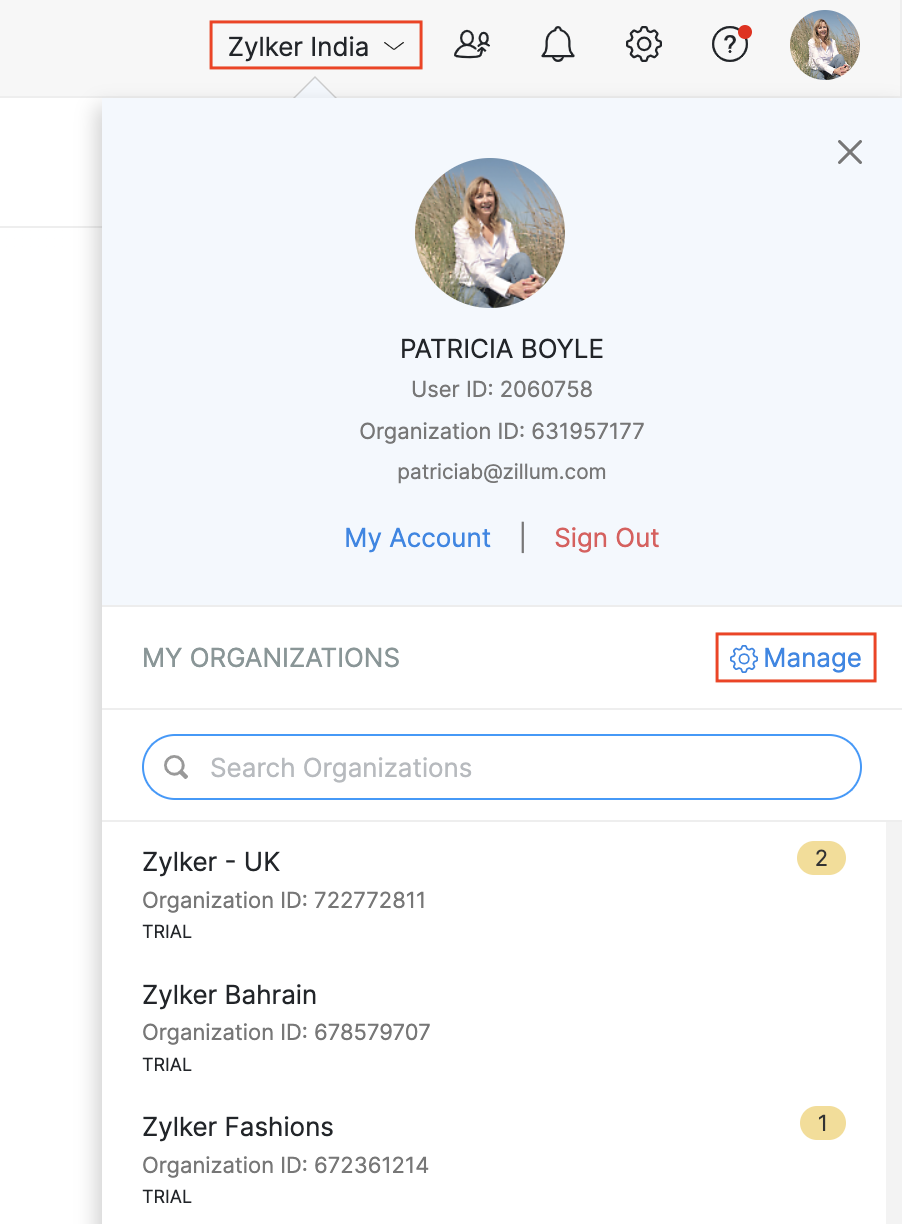 Manage Organisations Page
