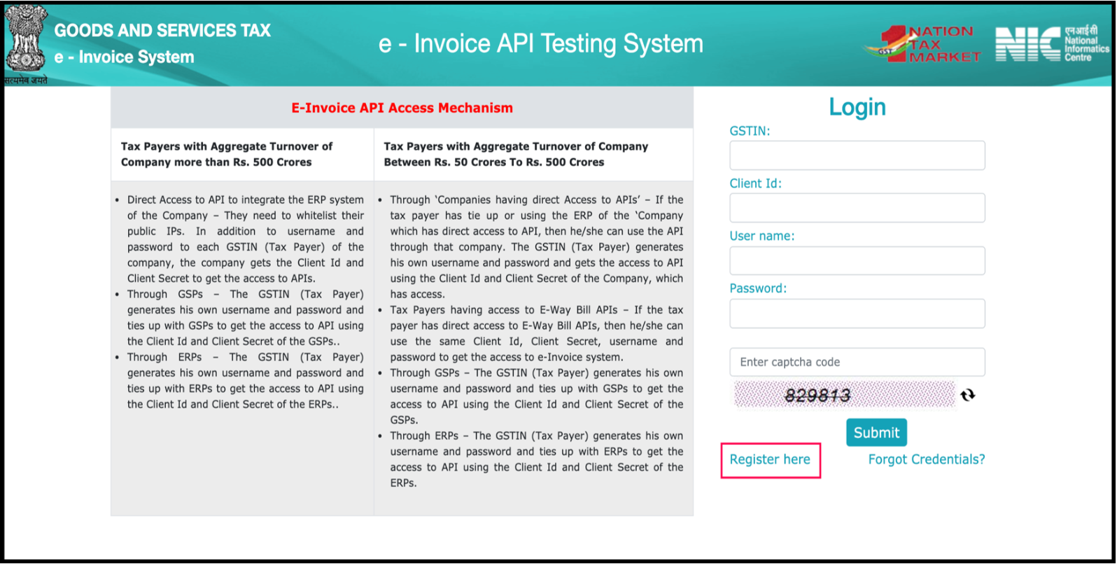 Register on sandbox system