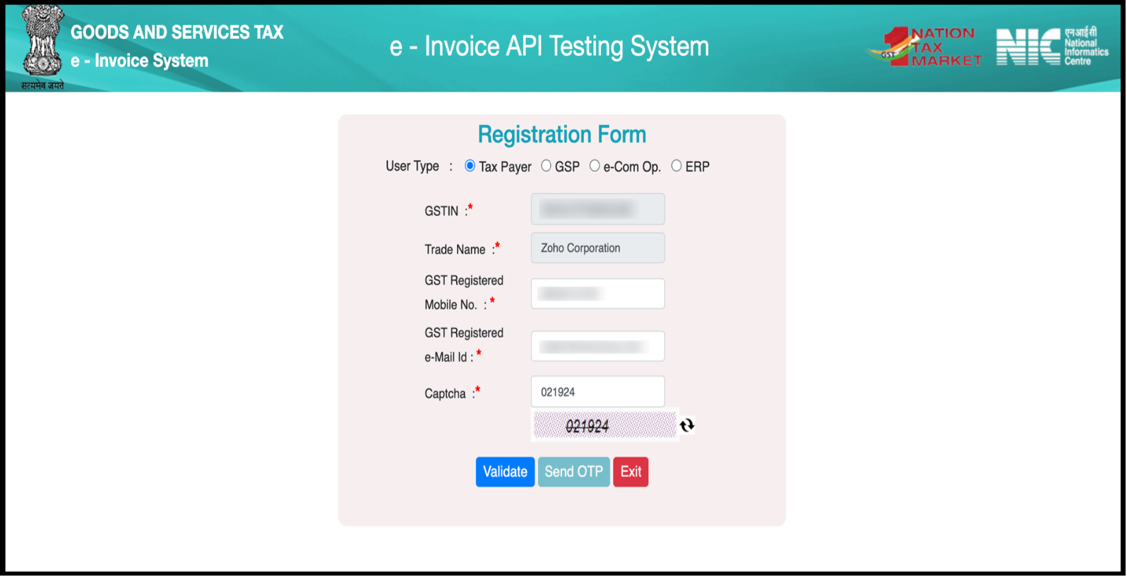 e-Invoicing Sandbox Registration Form